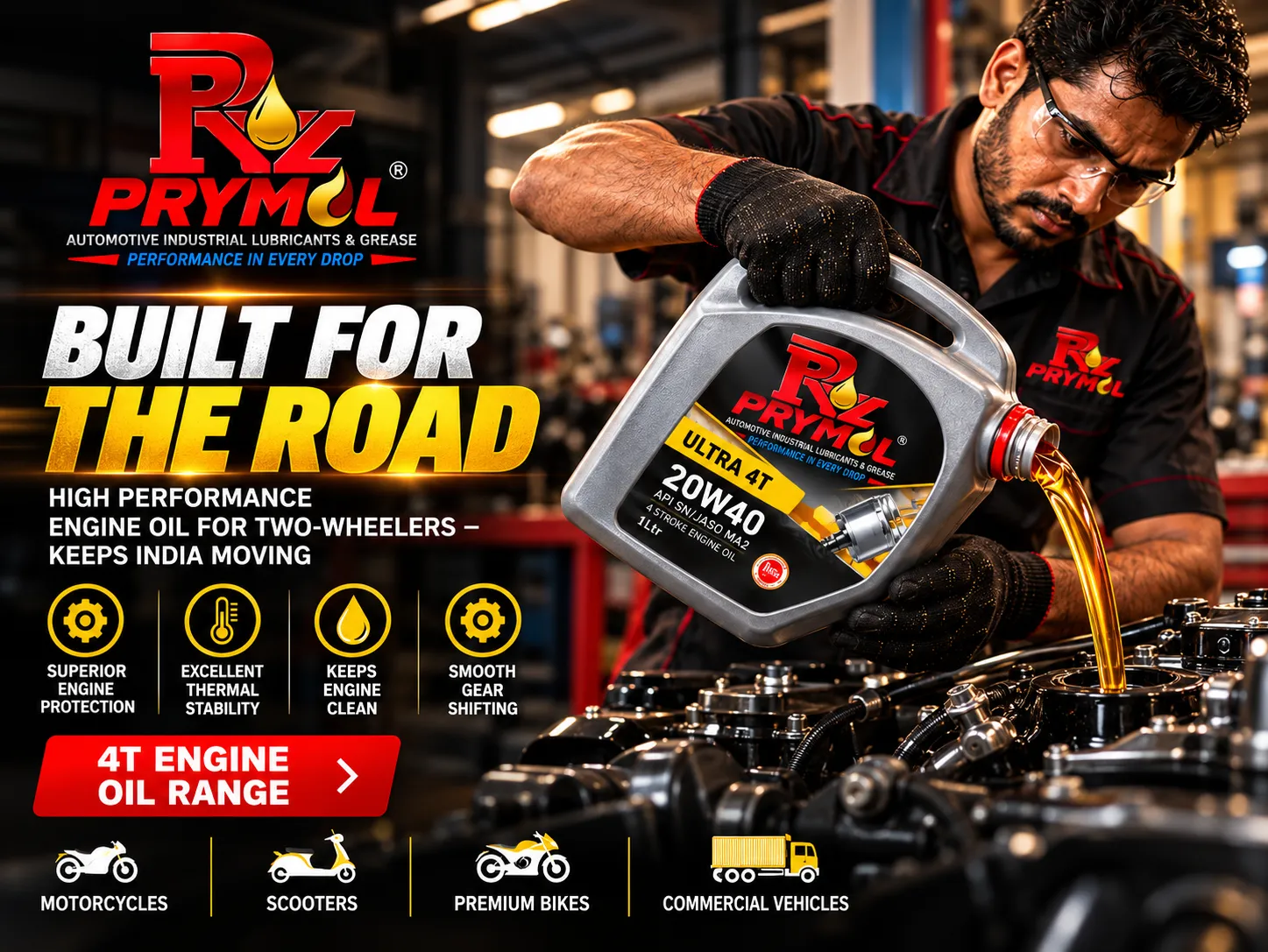 Prymol two-wheeler engine oil in use